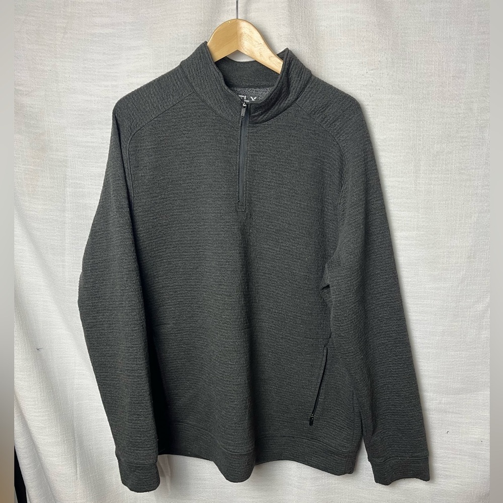 FLX Men's Charcoal Quarter-Zip Sweater Athletic Athleisure Comfort Size XL